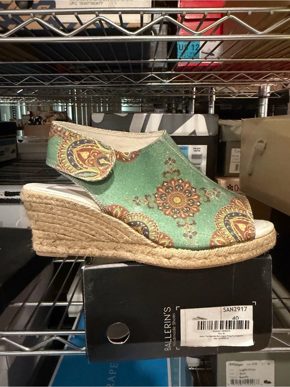 Ballerin’s Women’s Teal Mandala Back cutout peep toe Espadrille sandals size 9 M